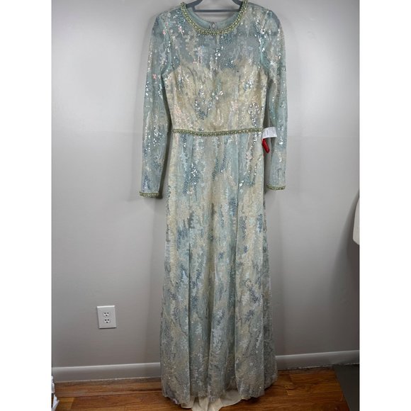 Mac Duggal Dress Gown 12460 Cocktail Formal Embellished Mesh Blue Size 6 NWT - Picture 4 of 9